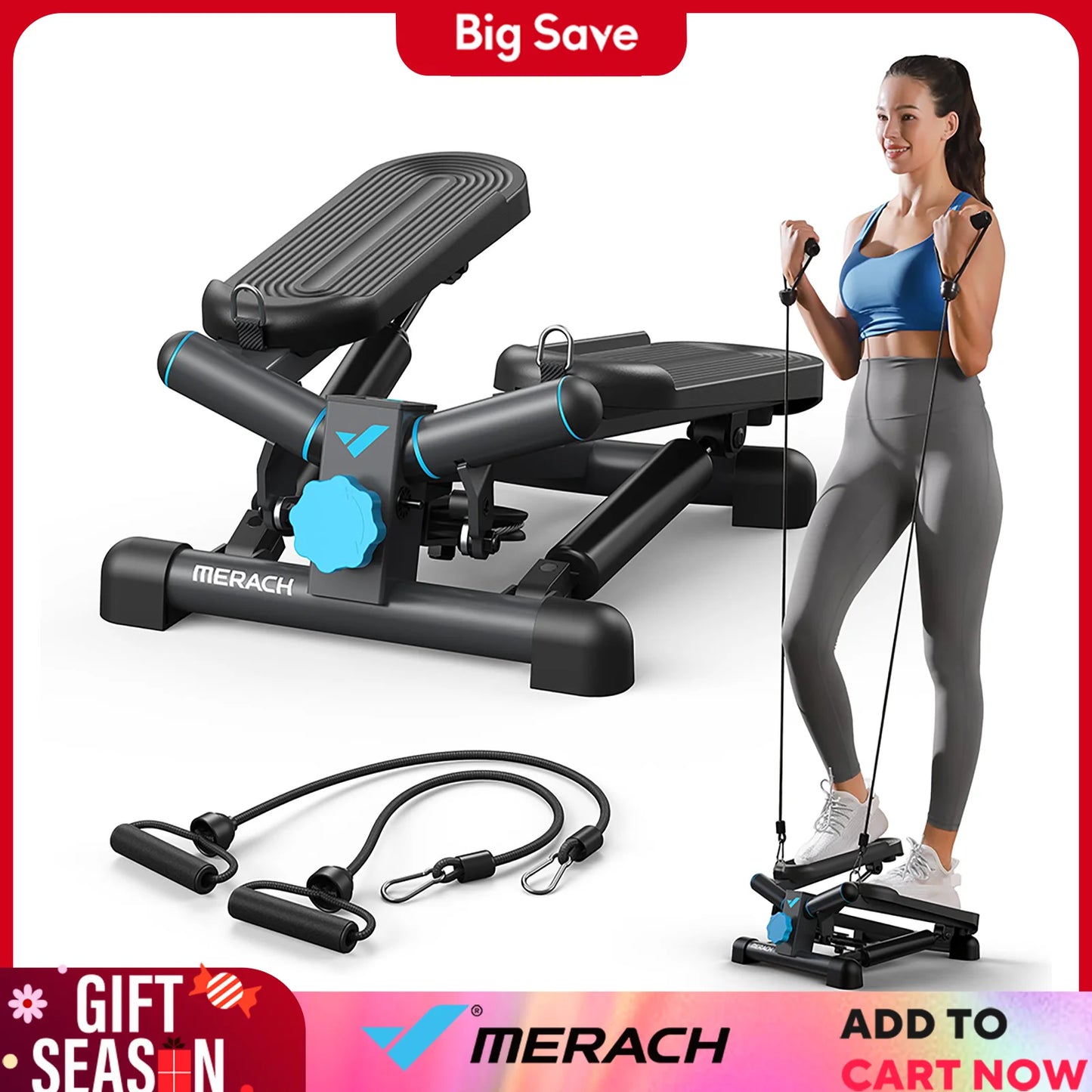 MERACH Mini Stepper With Resistance Band 330Lbs Capacity