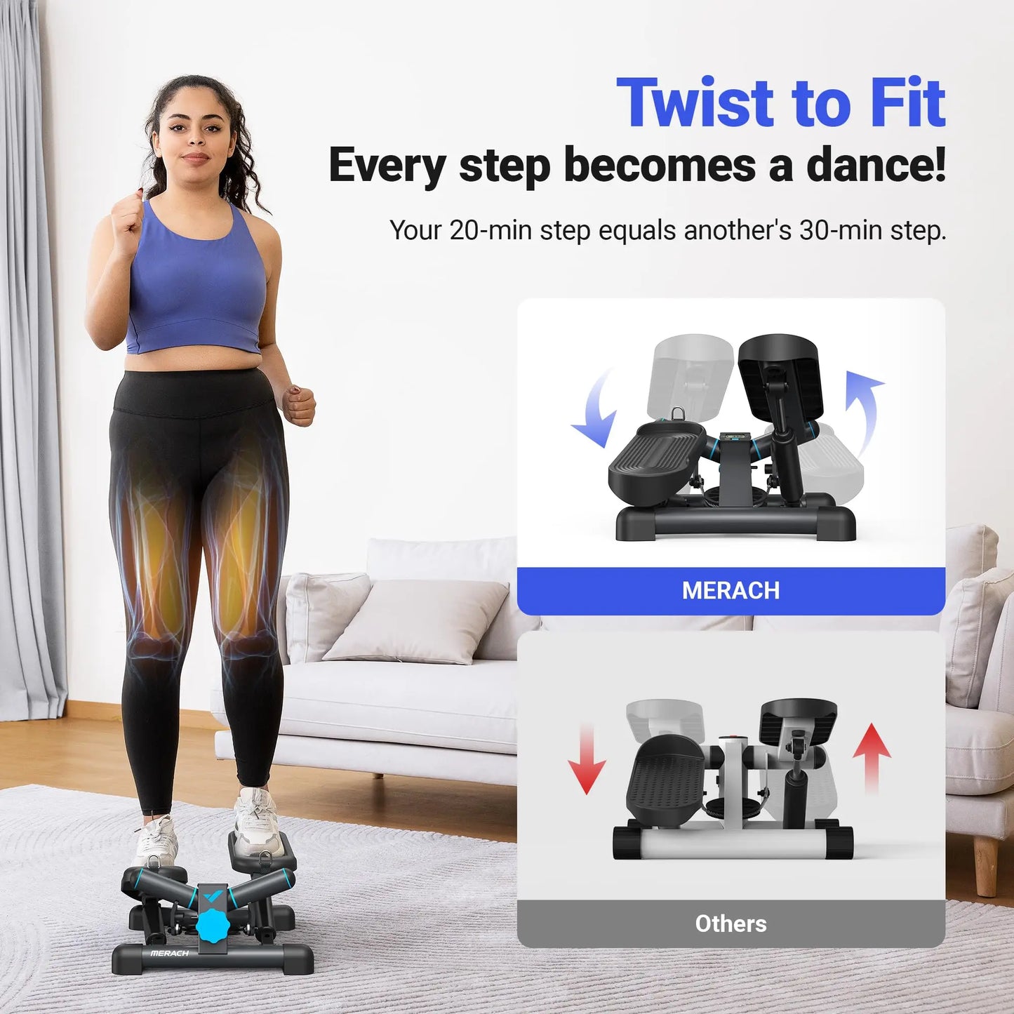 MERACH Mini Stepper With Resistance Band 330Lbs Capacity