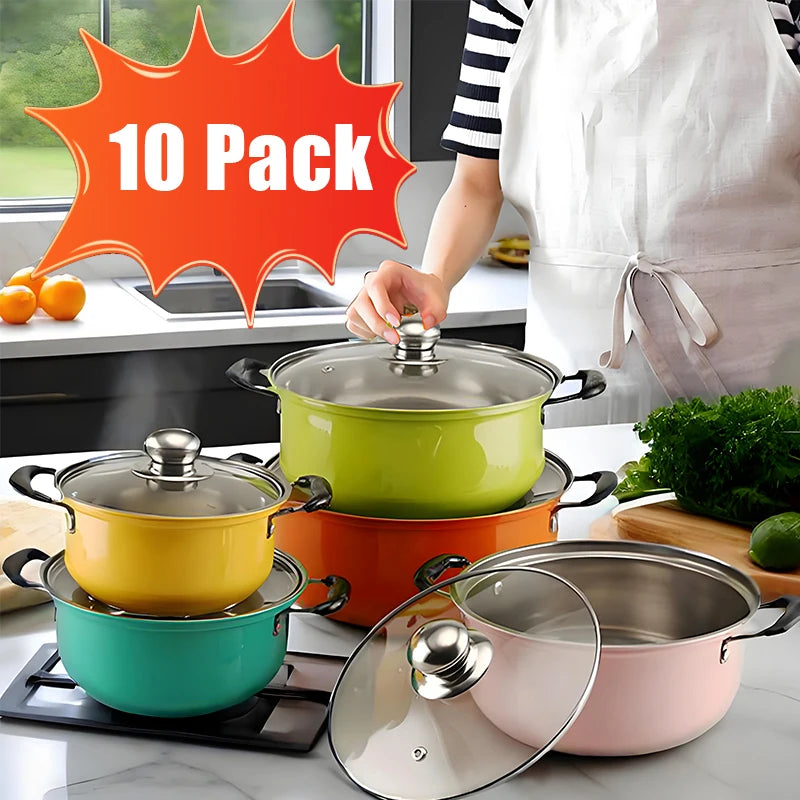 10 Piece Stainless Steel Cookware Set Multi Colored Non Stick Cookware Set Ideal for Kitchens and Restaurants Perfect Gift