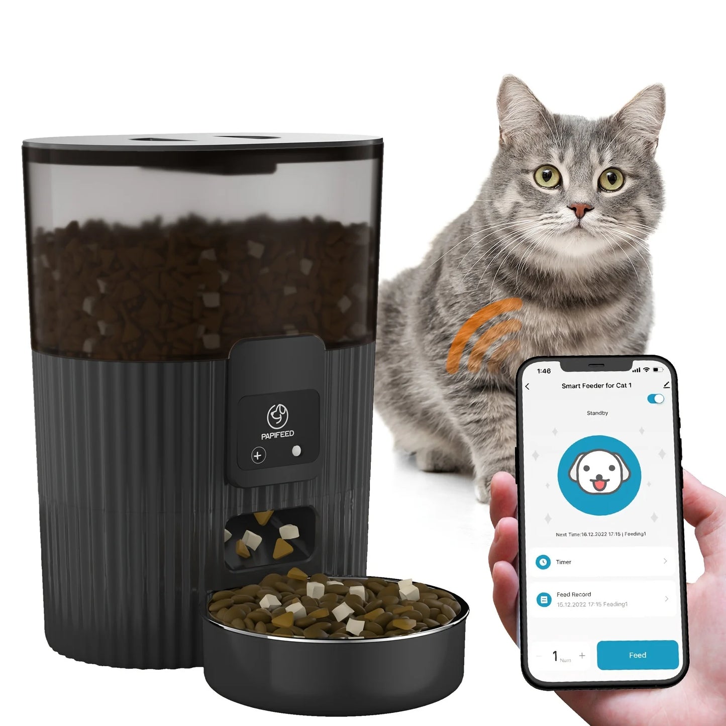 PAPIFEED Smart Automatic Cat And Dog Feeder With WiFi Remote Control And LCD Display