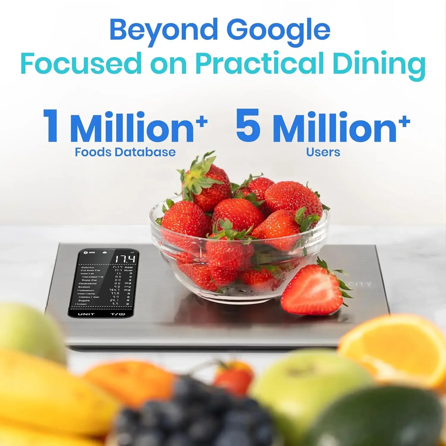 Smart Food Kitchen Scale with Nutritional Calculator and Free App for Tracking 19 Nutrients Calories and Macros Digital Grams and Ounces