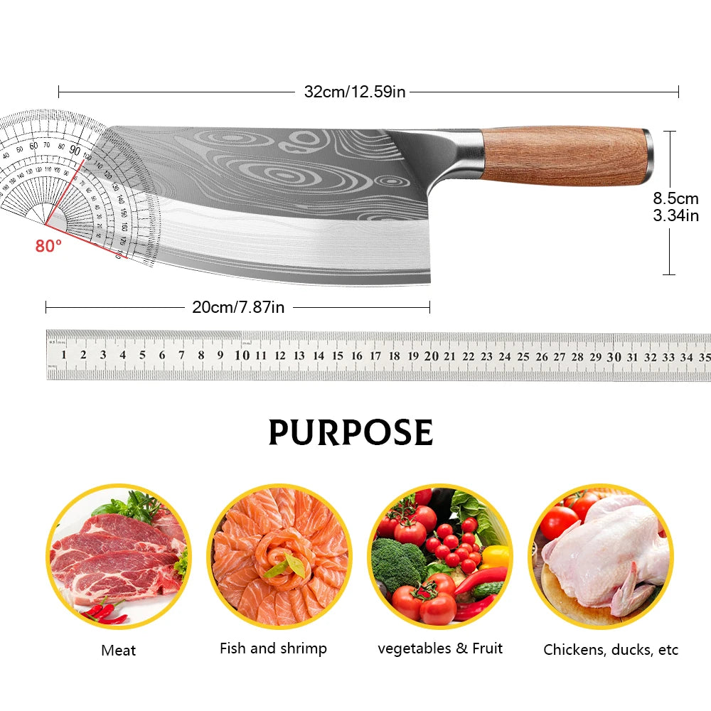 Zeng Damascus Cleaver Knife Stainless Steel Chef Knife