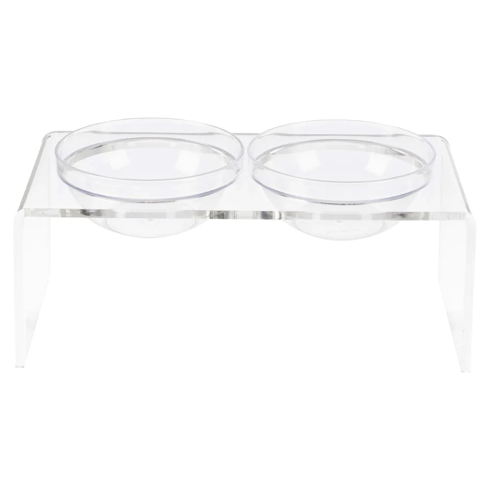 Elevated Dog Cat Bowls Set with Acrylic Stand 7.1 Inch Tall Four Bowls Included Easy Clean Modern Design Stable Feeding Station