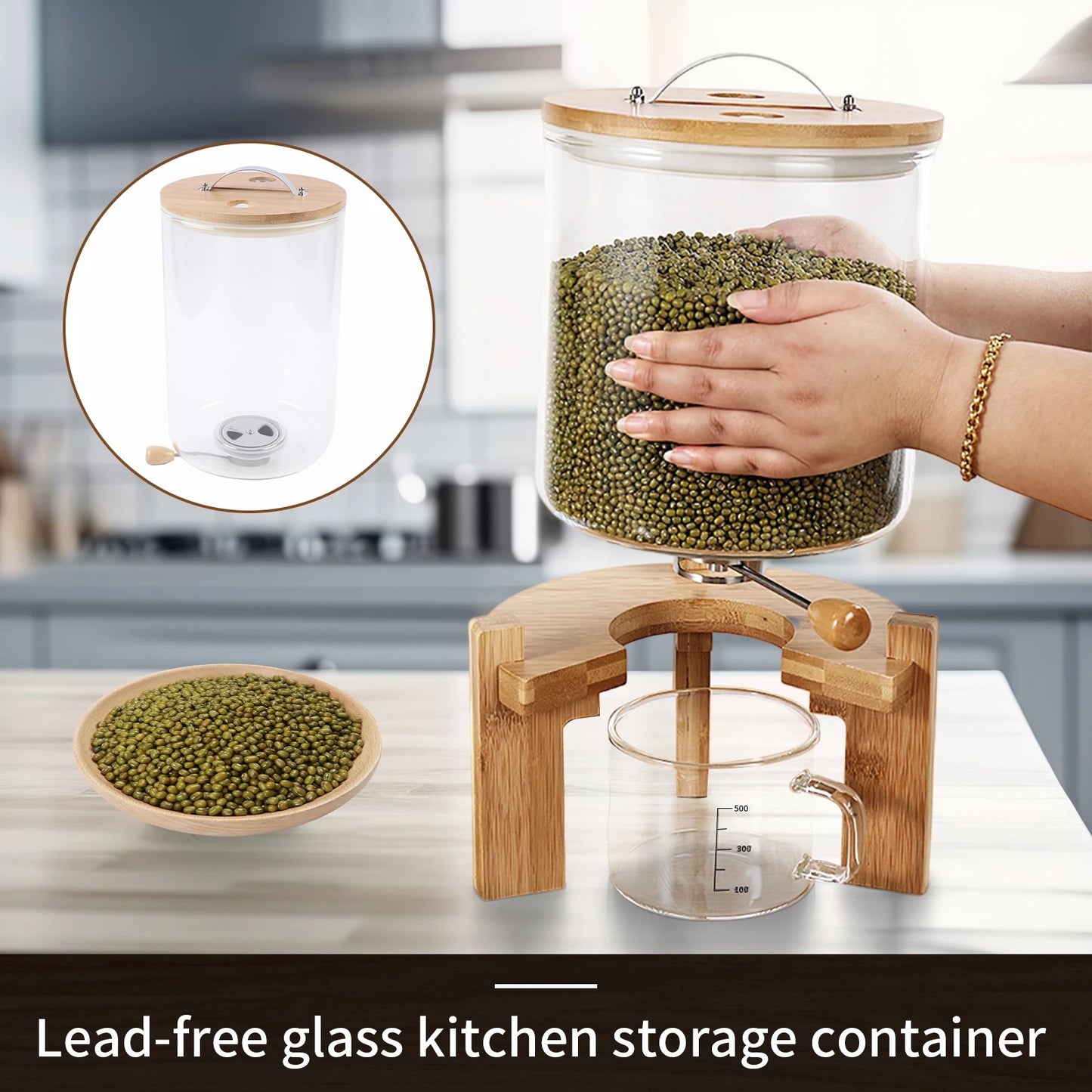 Flour And Cereal Container 5L 7.5L Rice Dispenser Glass Food Storage For Kitchen Organization