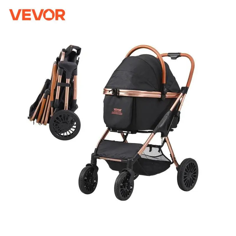 Vevor 66 Pounds Pet Stroller Foldable Dog Puppy Stroller with Brakes Storage Basket Detachable Carrier for Medium Dogs