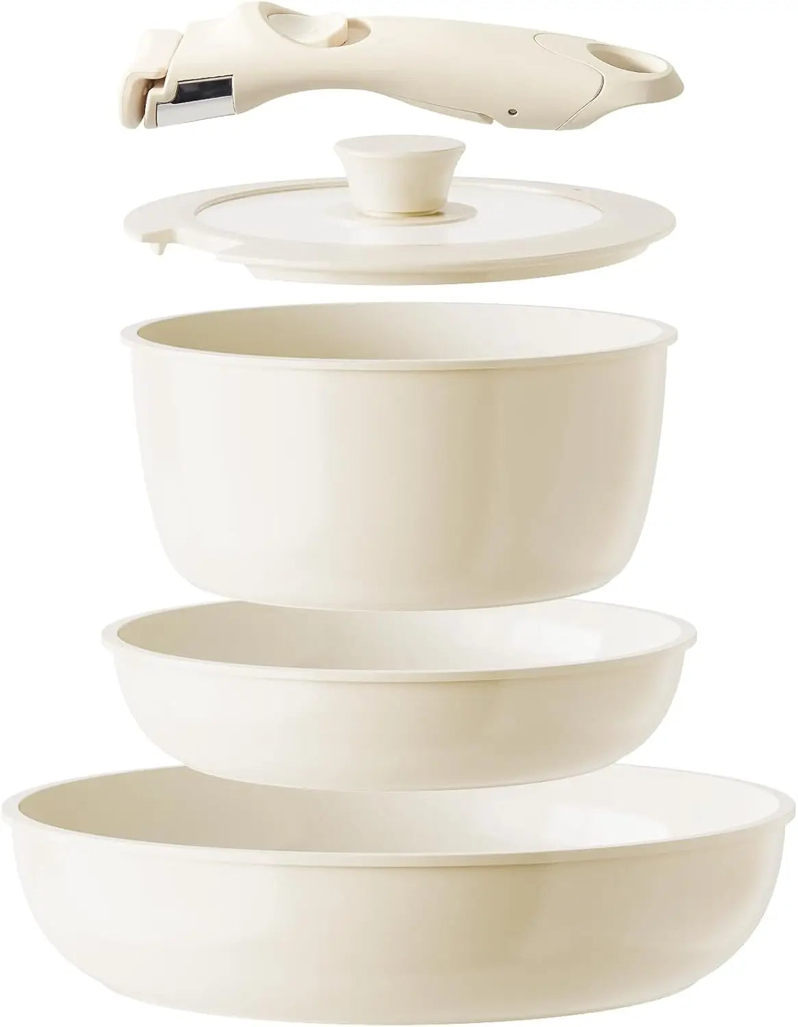 Ceramic Non Stick Pots and Pans Set 5 Piece Detachable Handle Kitchen Cookware RV Safe Aluminum Cookware