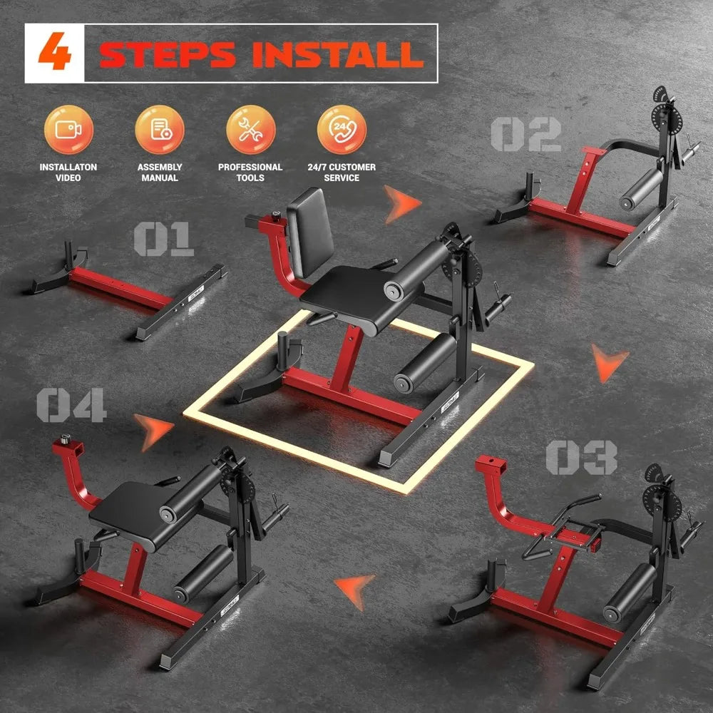 Leg Extension and Curl Machine 4 in 1 Lower Body Workout Machine Adjustable Leg Curl Machine with Plate Loaded Red