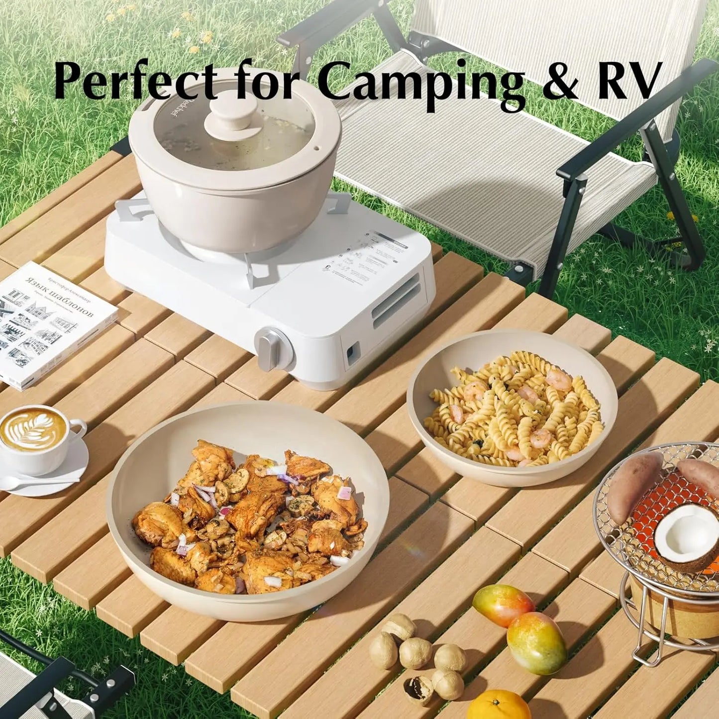 Ceramic Non Stick Pots and Pans Set 5 Piece Detachable Handle Kitchen Cookware RV Safe Aluminum Cookware