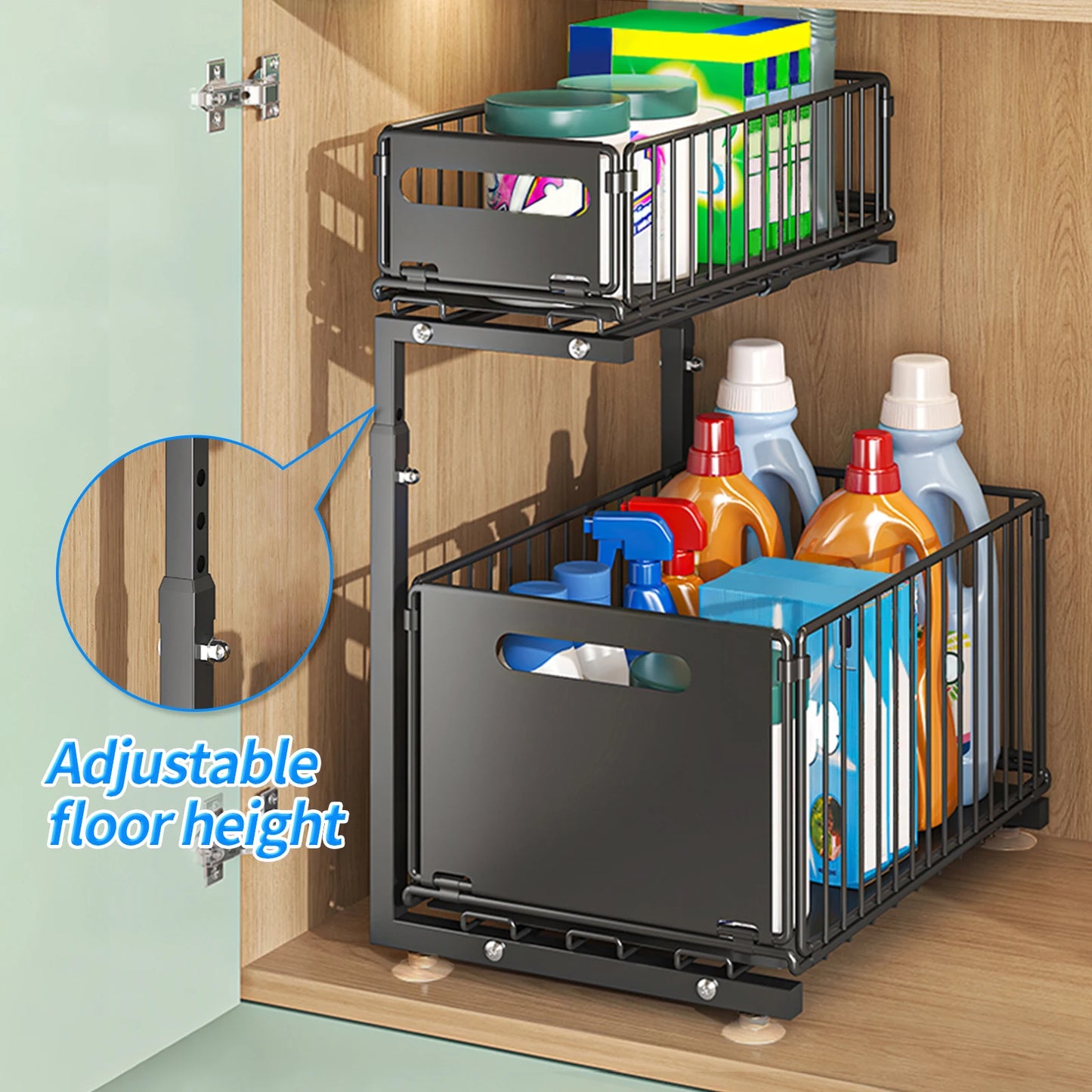 Kitchen Organizer and Storage with Upgraded Guide Rail Design for Smooth Cabinet Pull-Out