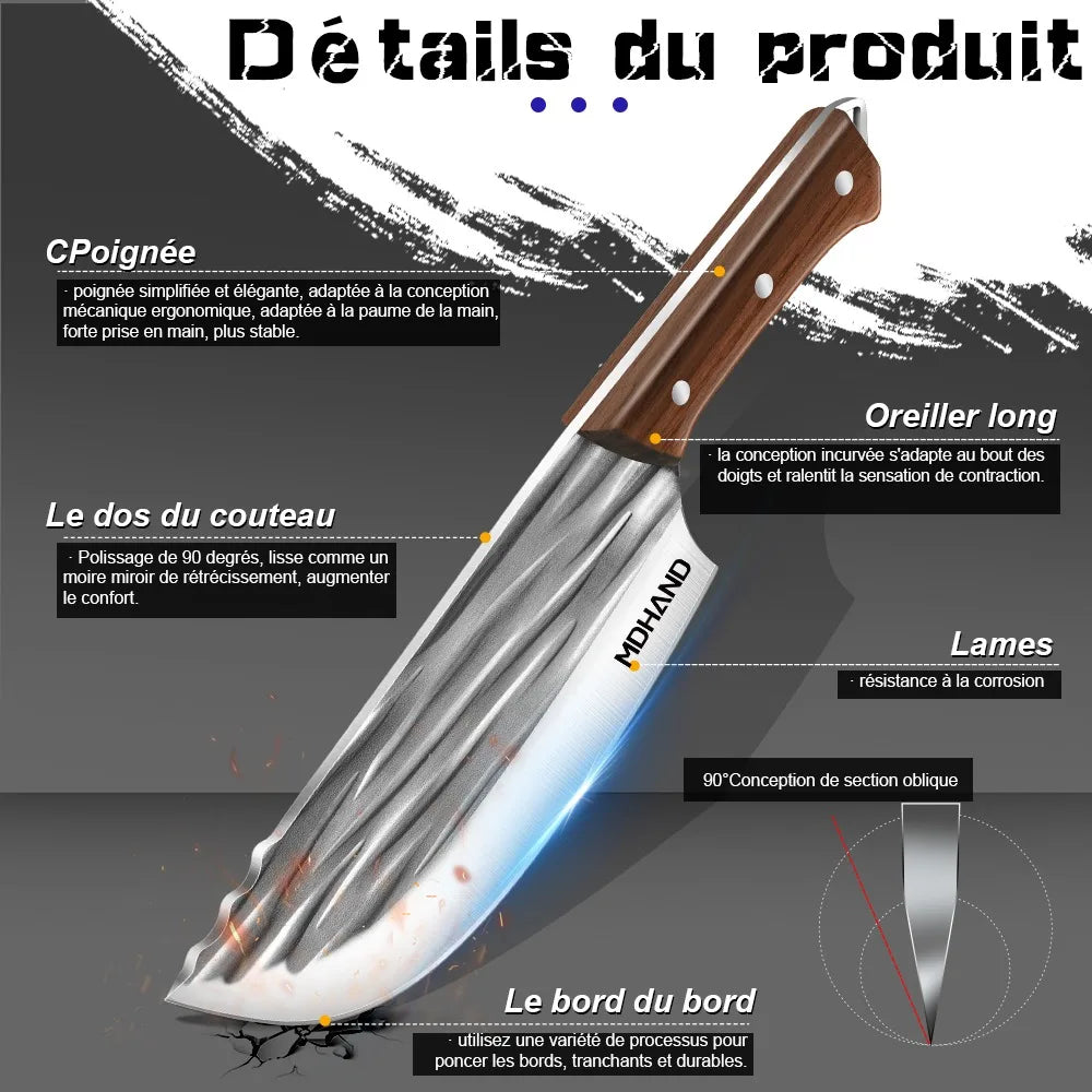 14 Pieces Hand Forged Chef Knife Set With Wood Handle Striped Blade Butcher Boning And Fruit Slicing Knives