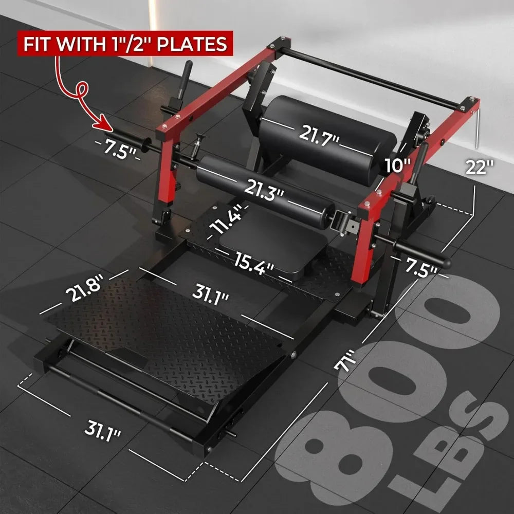 Hip Thrust Machine 800 Pounds Plate Loaded Glute Bridge Machine with Weight Holder Adjustable Footboard Butt Exercise Equipment