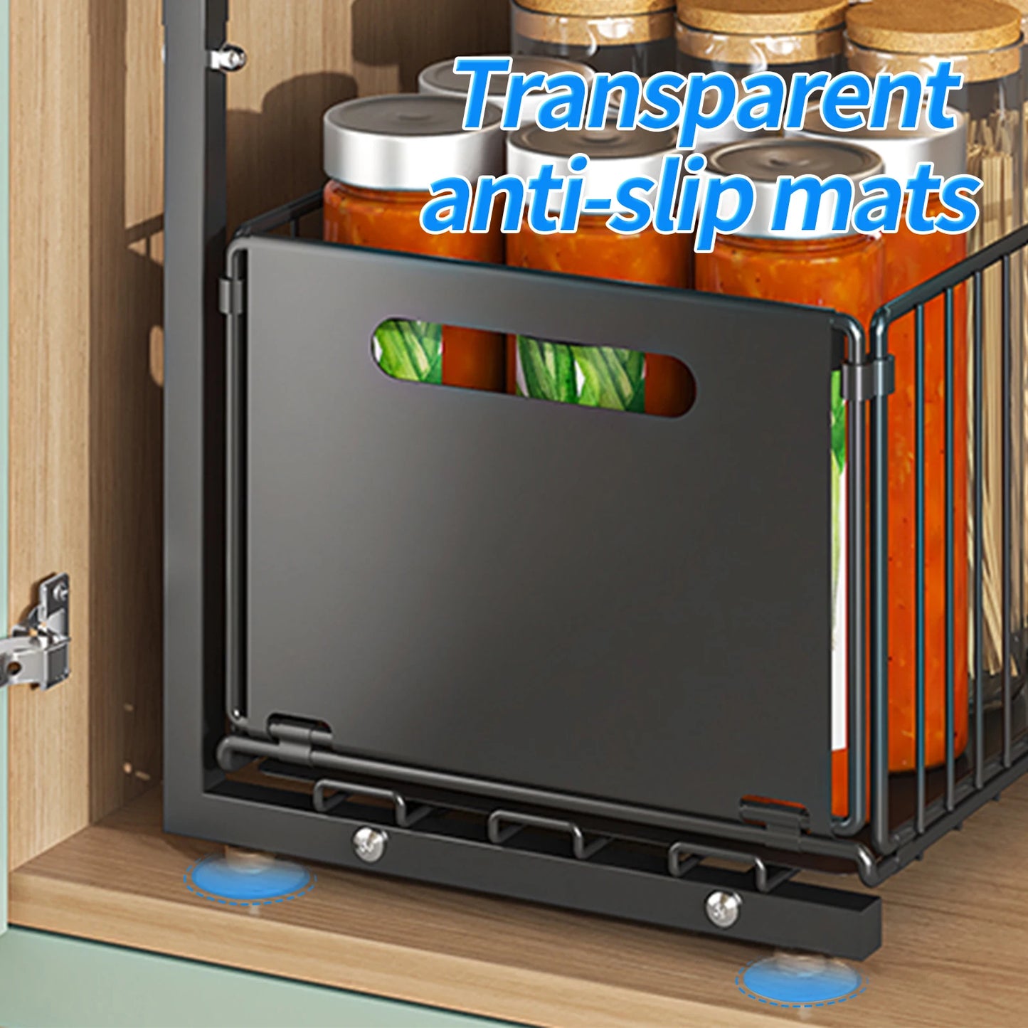 Kitchen Organizer and Storage with Upgraded Guide Rail Design for Smooth Cabinet Pull-Out