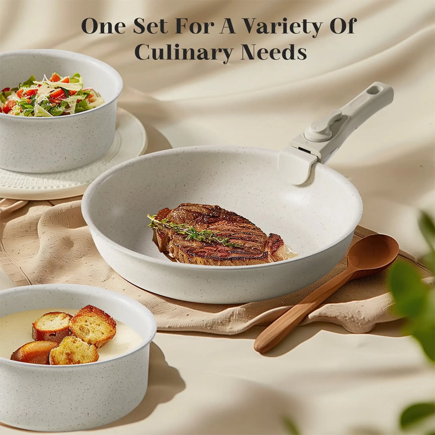 12 Piece Non Stick Cookware Set Pots and Pans Set with Detachable Handle for Kitchen
