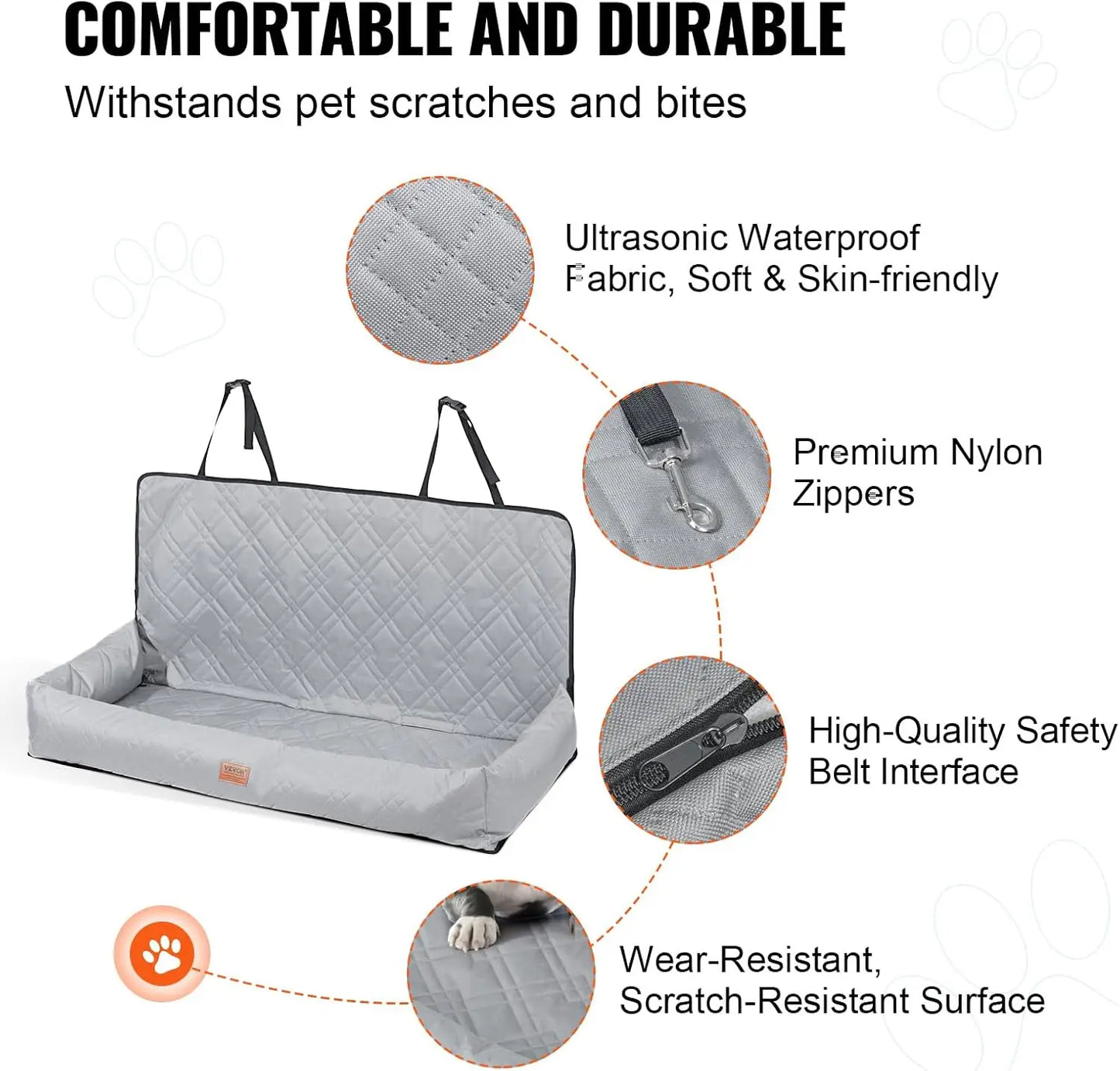 Dog Car Seat Waterproof Dog Booster Seat for Car Pet Seat with Clip-On Safety Leash PP Cotton Filling Vehicle Bed for Medium and Large Pets Up to 100 Pounds