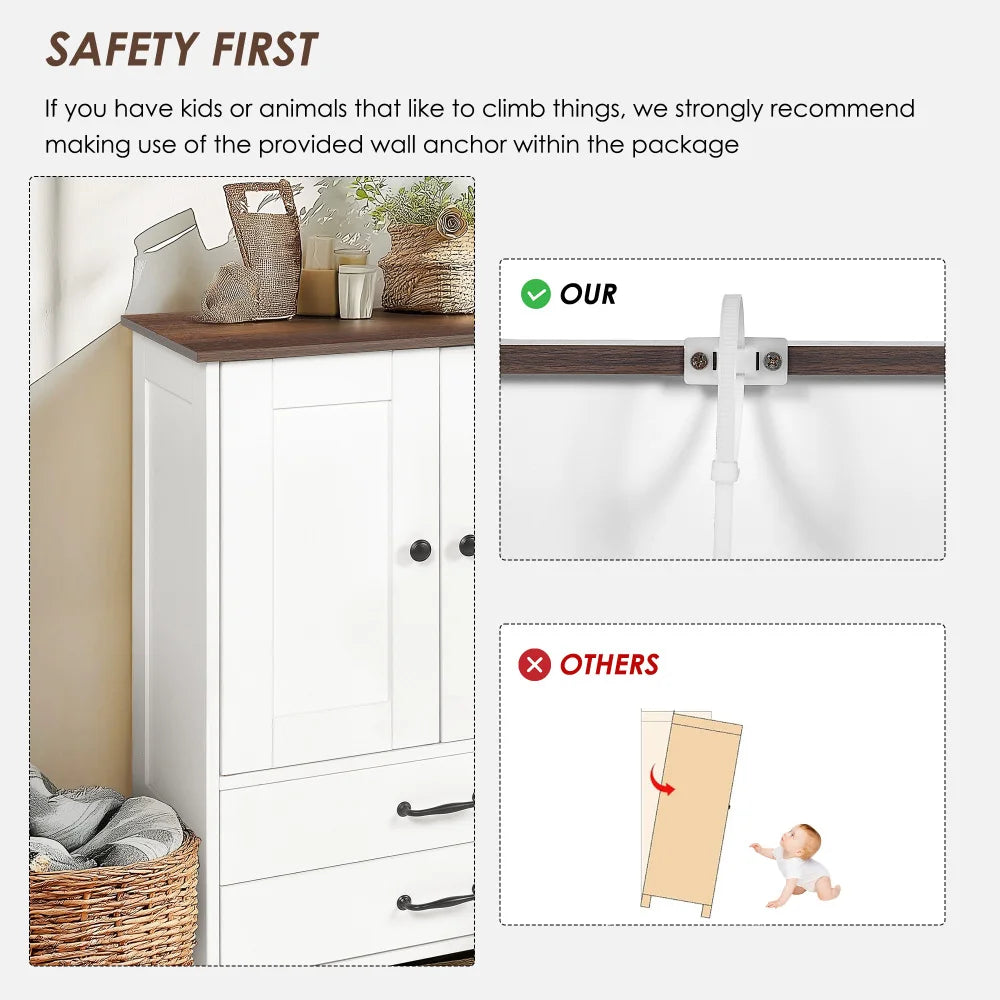 Dog Feeding Station with Double Door Locker and Two Adjustable Bowls Plus Three Hooks in White