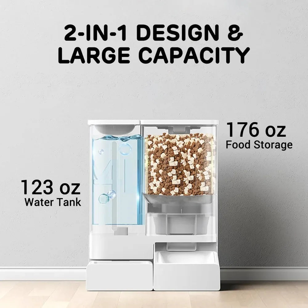5G 2.4GHz WiFi Automatic Feeder and Waterer Set for Pets 300 Oz Large Capacity Two Weeks Two Way Power Supply Food Dispenser