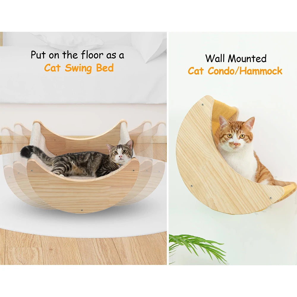 Cat Wall Climbing Shelf Set with Scratching Posts and Pet Bed for Indoor Cats