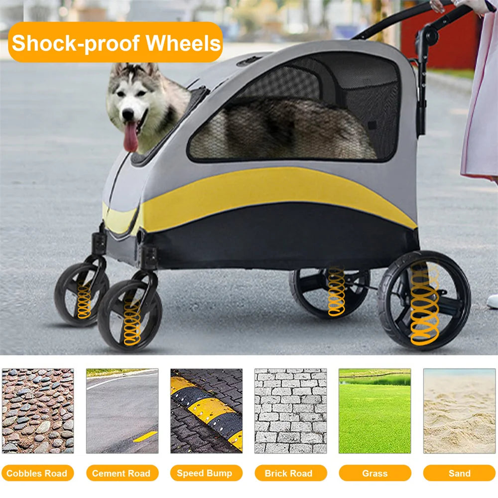 Premium Dog Stroller Pram Foldable Cart Travel Walk Pet Jogger Wagon for Small Medium Large Dogs