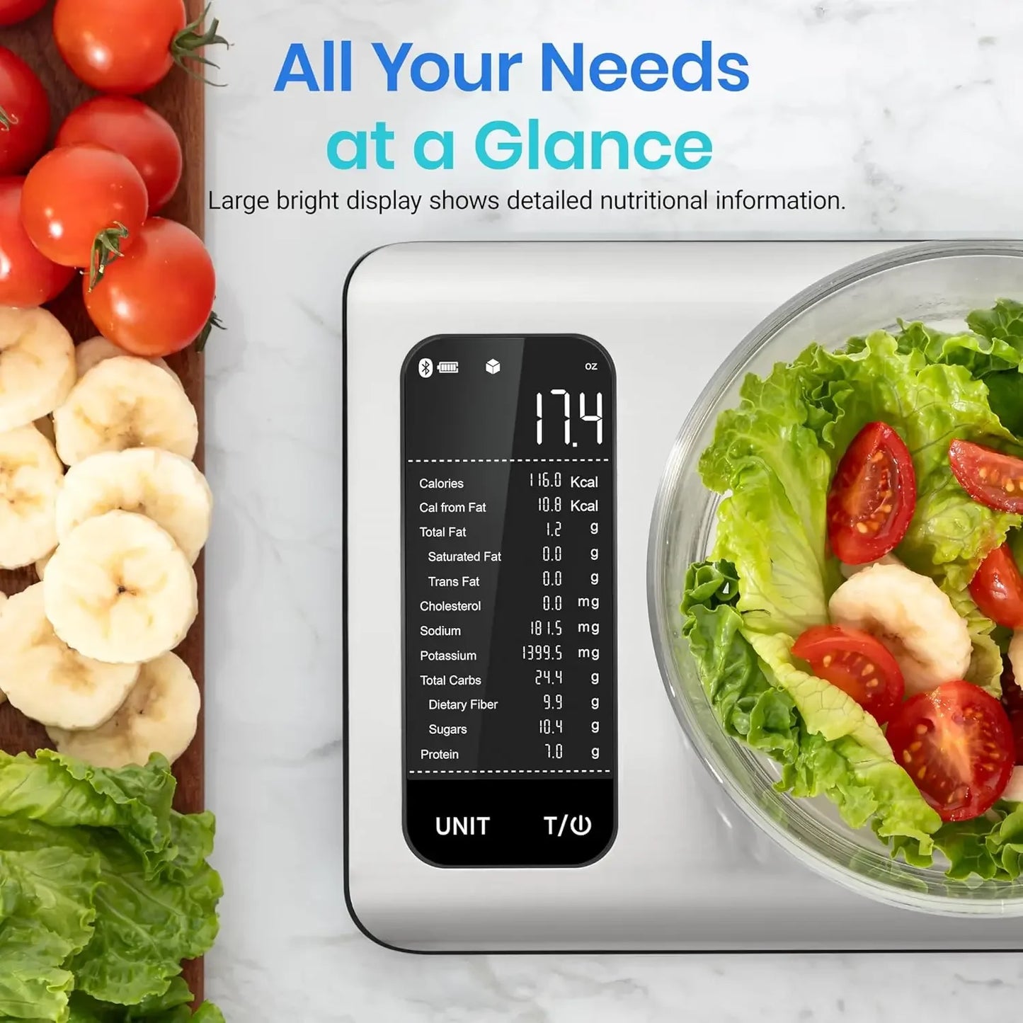 Smart Food Kitchen Scale with Nutritional Calculator and Free App for Tracking 19 Nutrients Calories and Macros Digital Grams and Ounces
