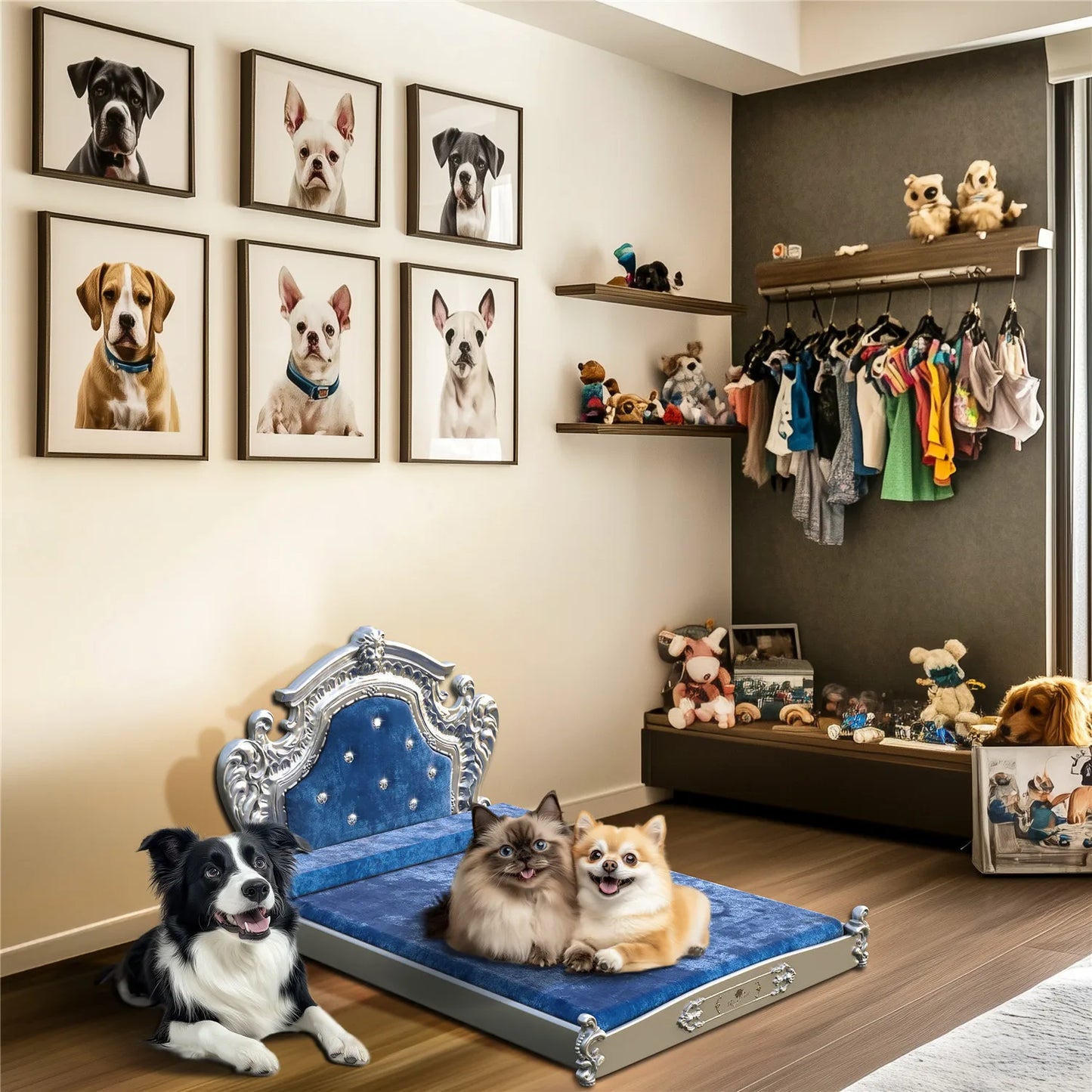 Bingopaw Luxury Pet Bed With Headboard Dutch Velvet Dog Cat Bed For Medium And Large Dogs European Style Noble Pet Bed