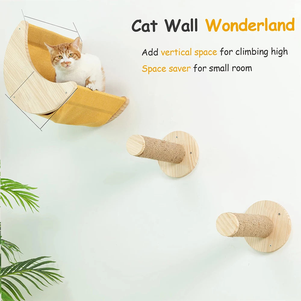 Cat Wall Climbing Shelf Set with Scratching Posts and Pet Bed for Indoor Cats