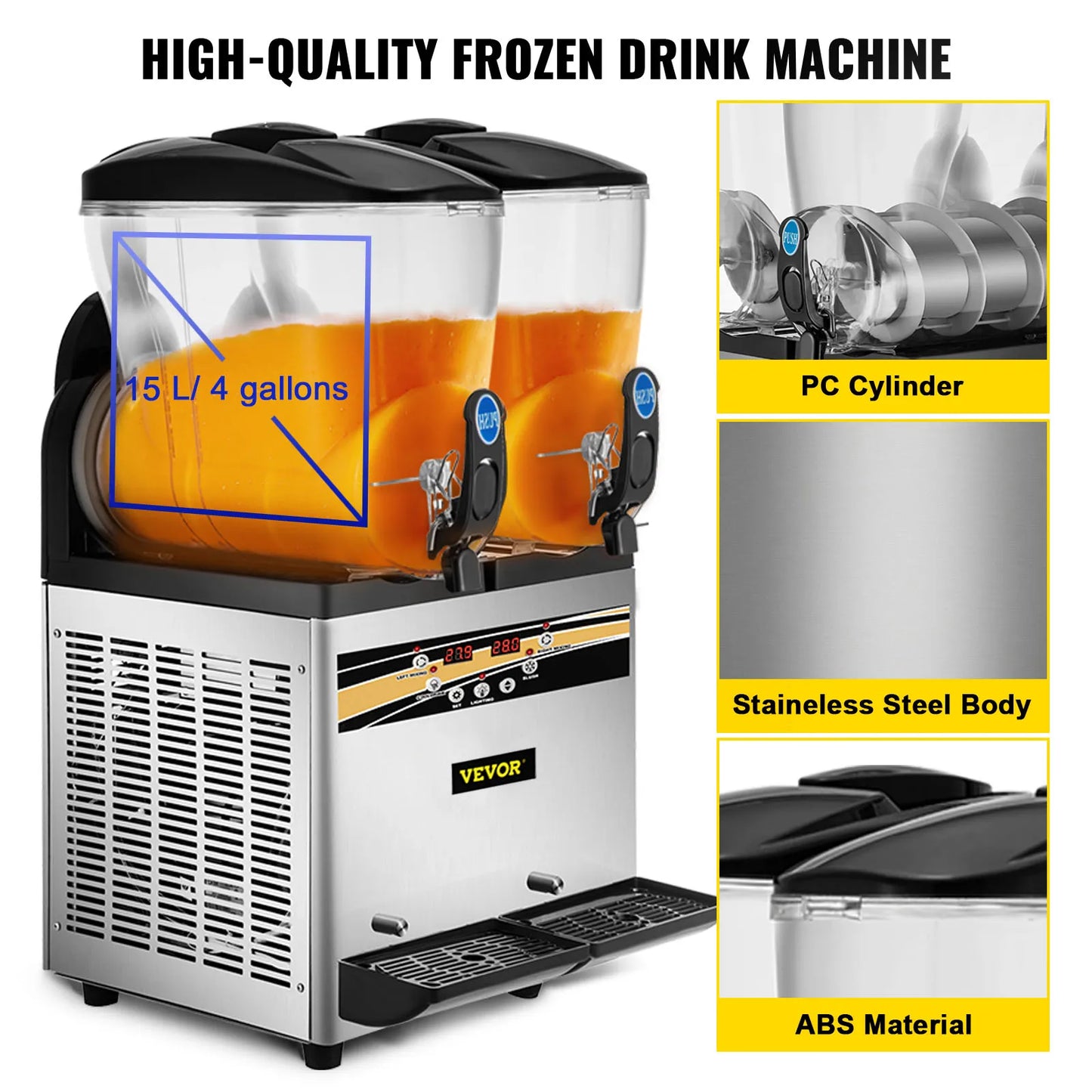 VEVOR 2x15L Commercial Slushy Machine Double Drink Dispenser Cold Juice Beverage Maker Stainless Steel for Home Bar and Restaurant