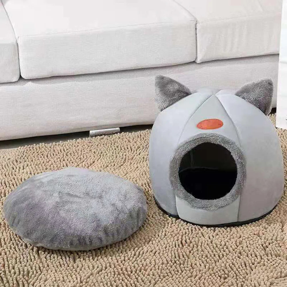 Pet Bed With Cat Ears Comfortable Plush Bed For Small Medium Large Cats Warm And Soft Machine Washable