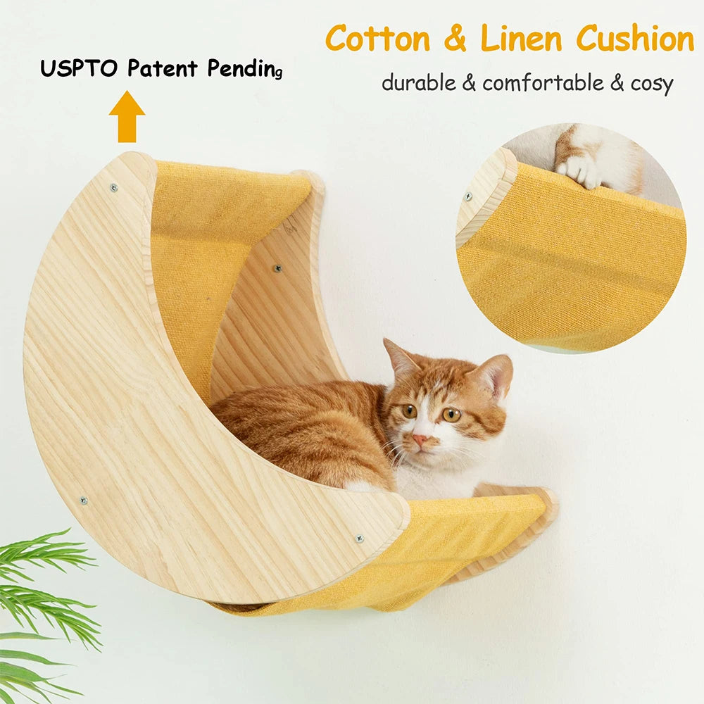 Cat Wall Climbing Shelf Set with Scratching Posts and Pet Bed for Indoor Cats
