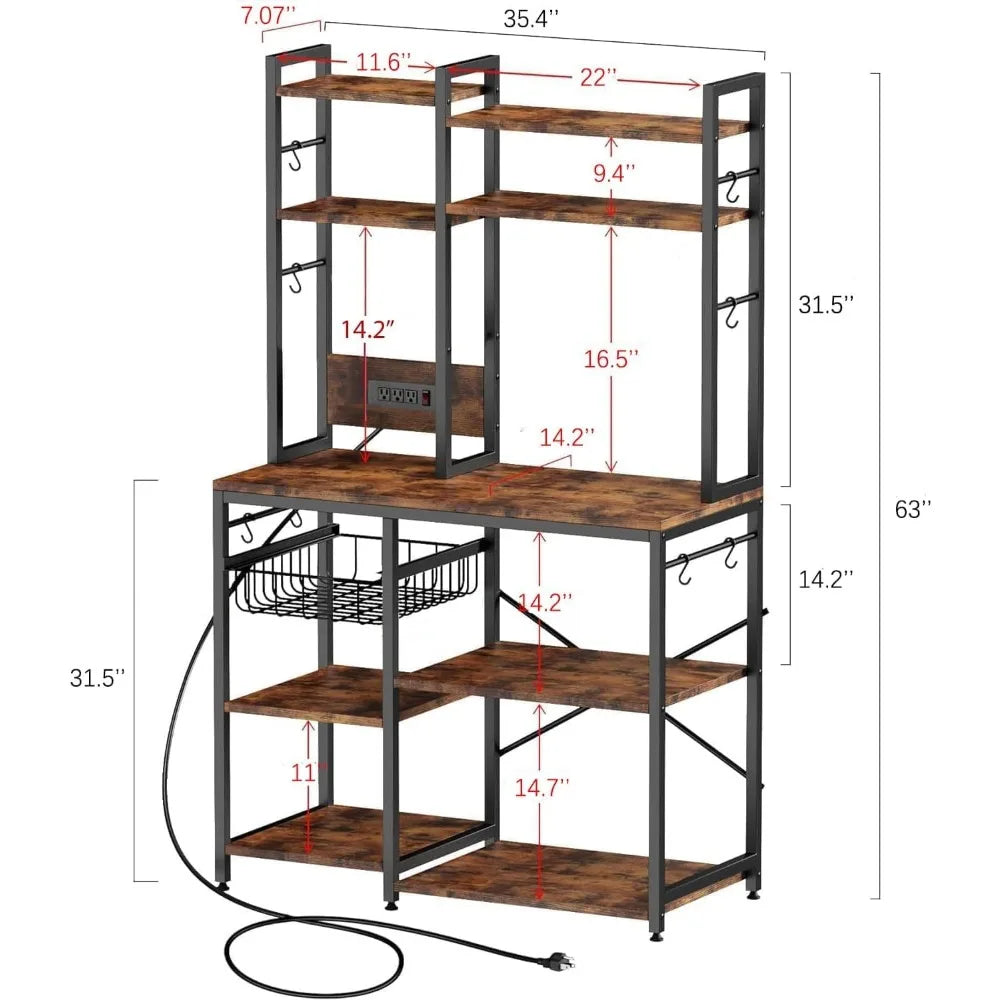 Standing Kitchen Baker Rack With Power Outlet And Hooks