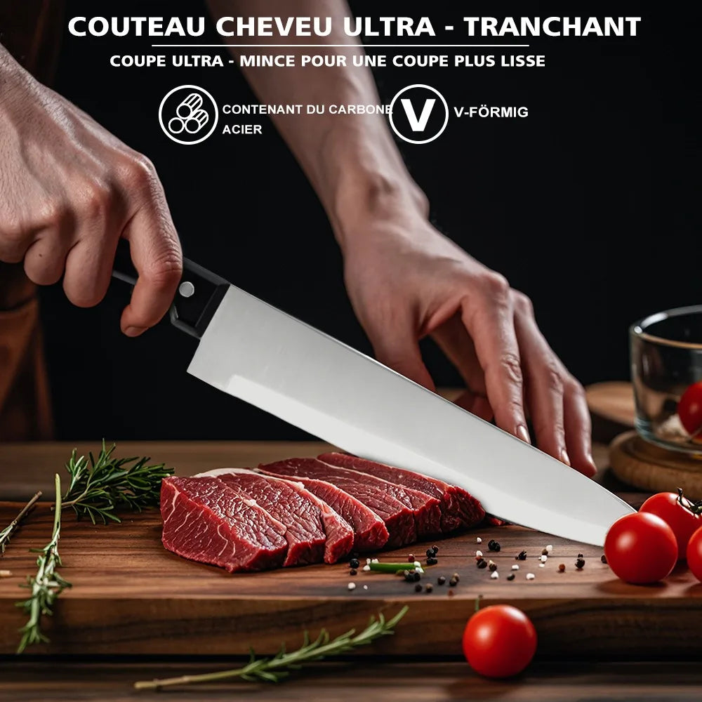 Full 15pcs Chef Knife Set Stainless Steel Kitchen Knives with Scissors Sharpening Rod and Solid Wood Knife Block