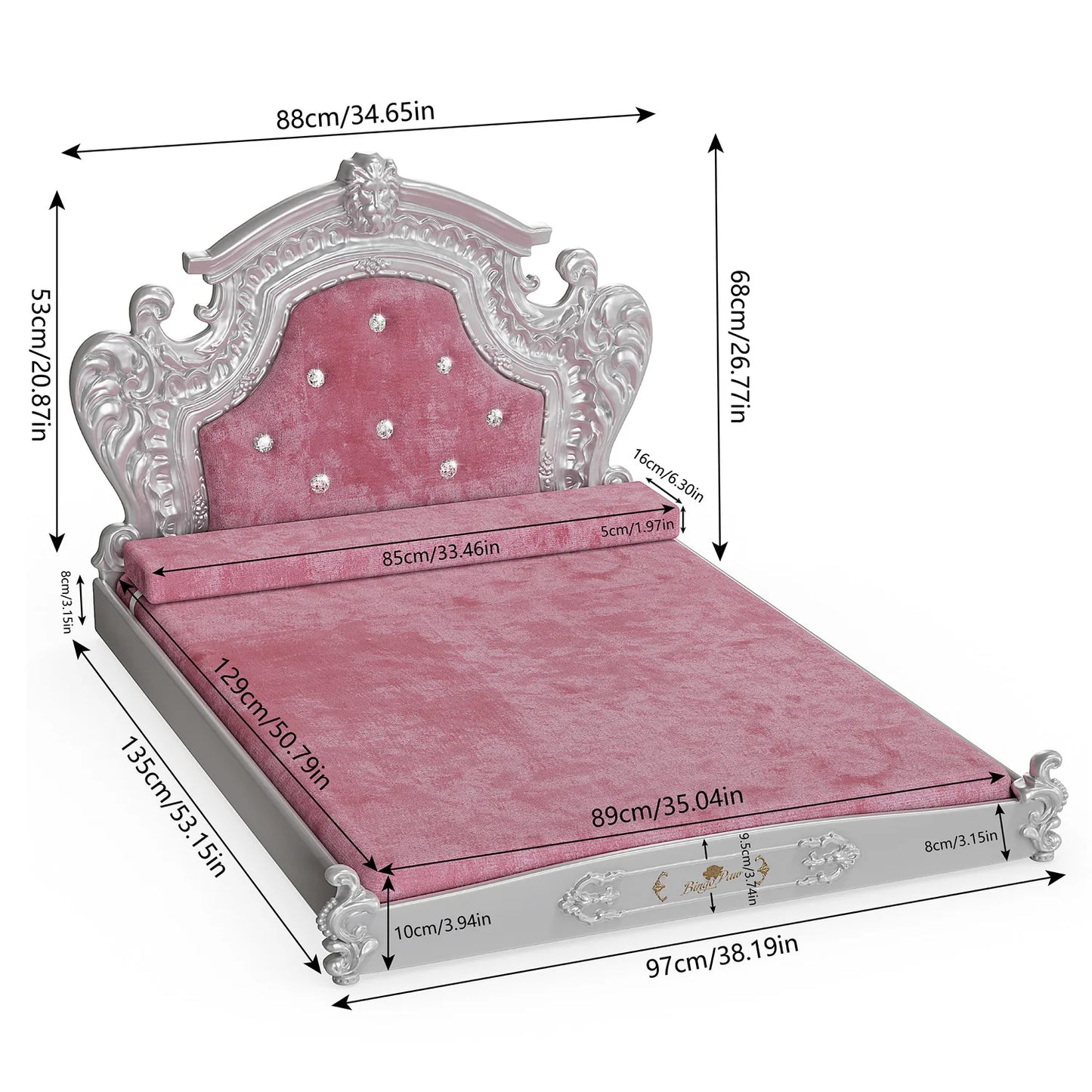 Bingopaw Luxury Pet Bed With Headboard Dutch Velvet Dog Cat Bed For Medium And Large Dogs European Style Noble Pet Bed