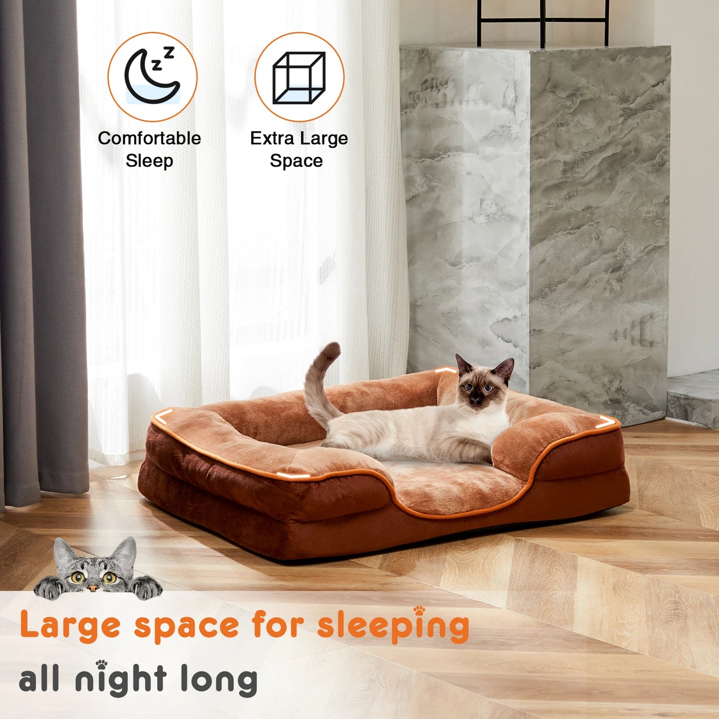 Orthopedic Calming Dog Bed for Medium to Large Dogs Washable Round Fluffy Plush Faux Fur Anti-Slip Pet Bed