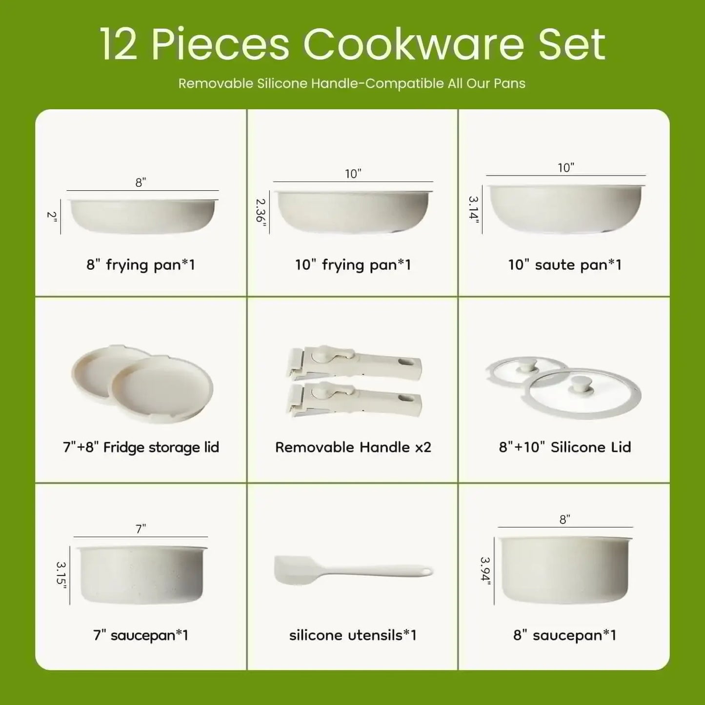 12PCS Non Stick Cookware Set Pots and Pans Set with Spatula and Detachable Handle for Kitchen