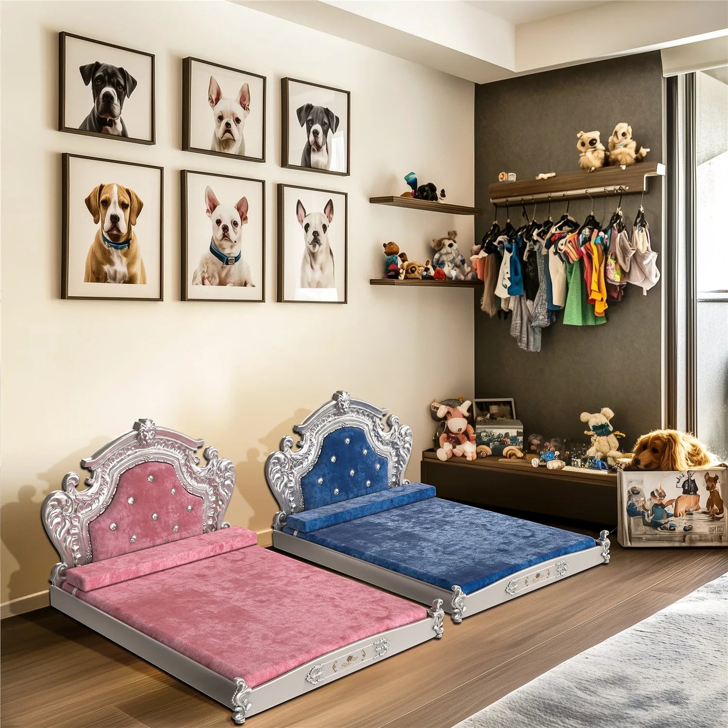 Bingopaw Luxury Pet Bed With Headboard Dutch Velvet Dog Cat Bed For Medium And Large Dogs European Style Noble Pet Bed