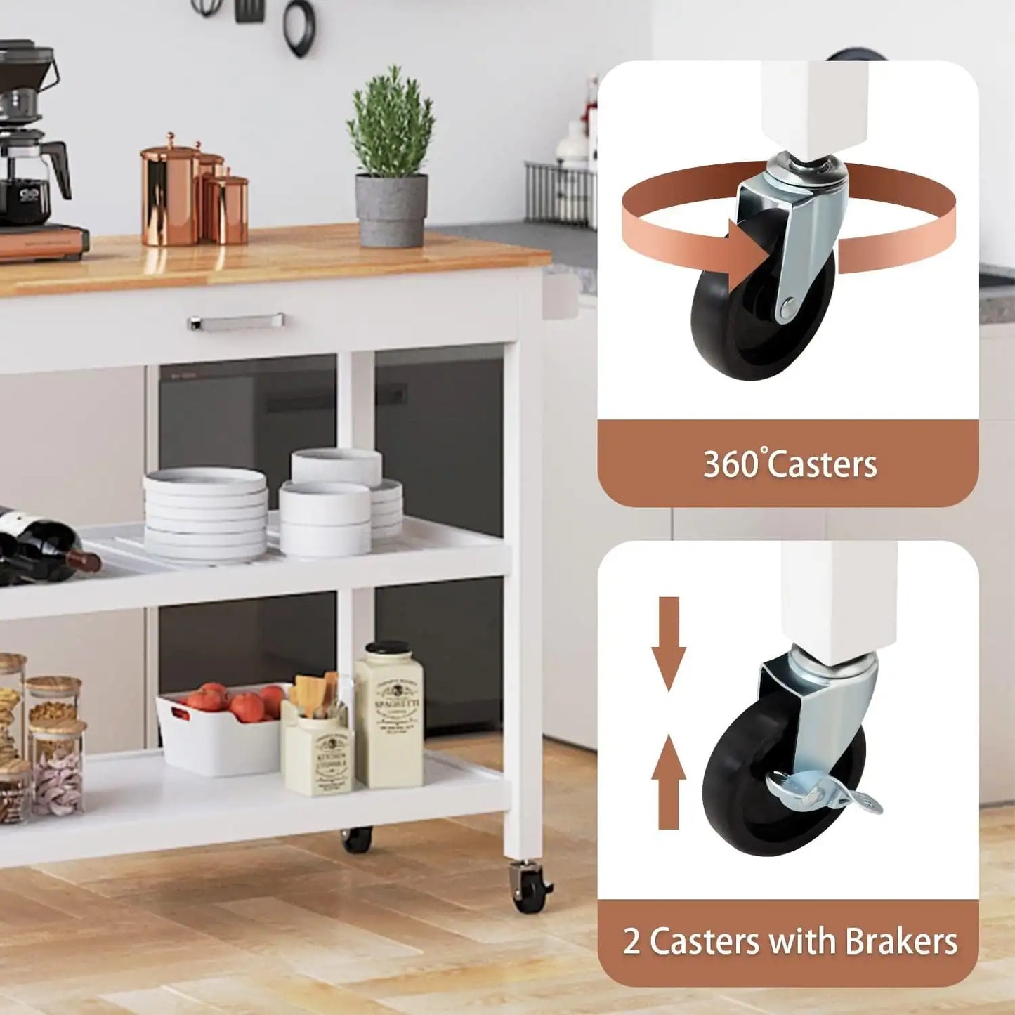XMSJH 3 Tier Kitchen Island Cart On Wheels With Storage