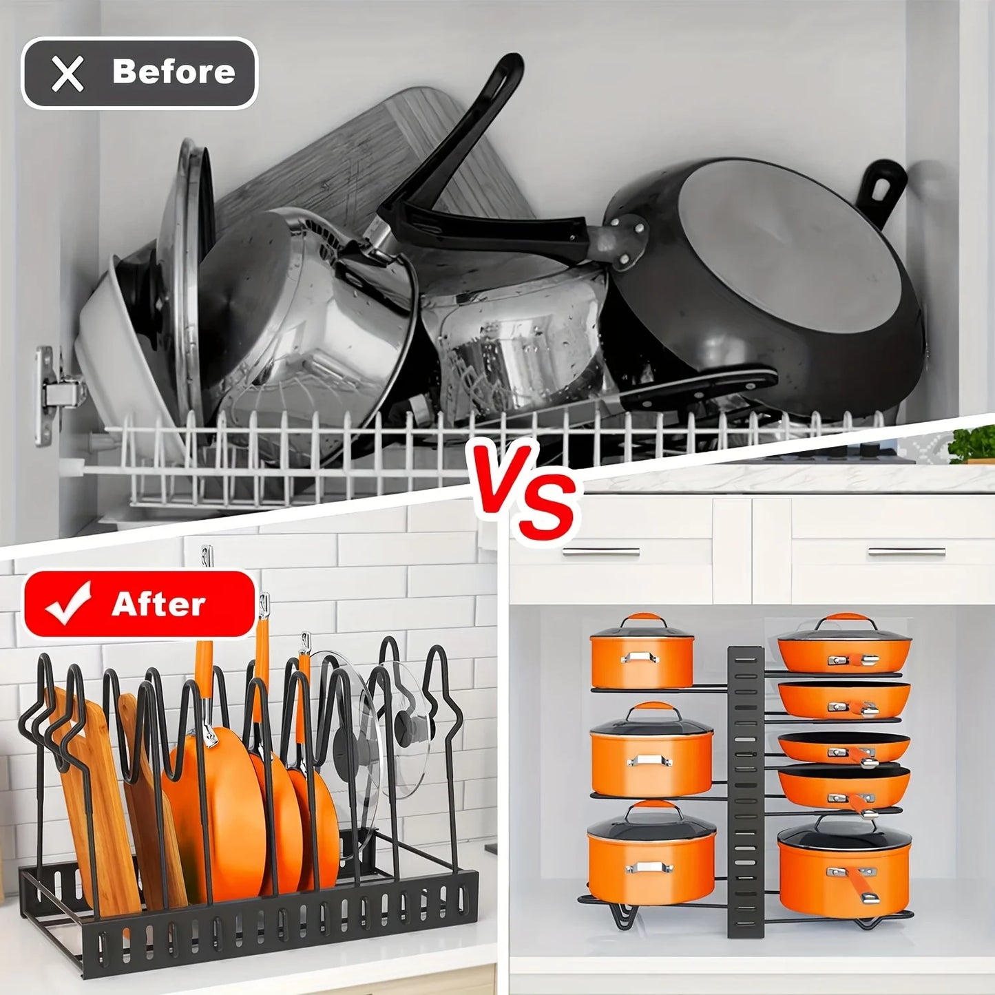 2 Pack Pot Rack Organizers Adjustable Kitchen Storage Rack Pot Lid Holders and Pan Rack