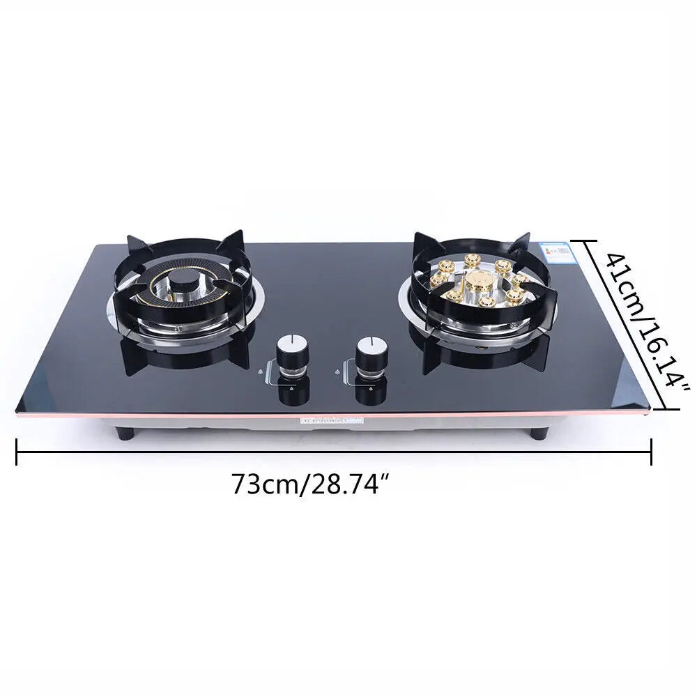 Gas Cooktop Stoves 2 Burner Built in Natural Gas Stove Tempered Glass Cooktop for Kitchen Cooking Black