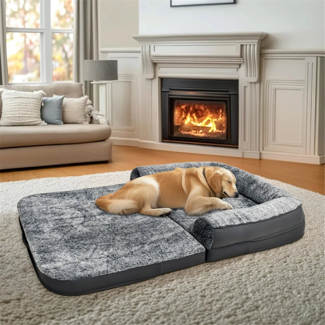 BINGOPAWCN Foldable Calming Orthopedic Dog Bed Plush Cover
