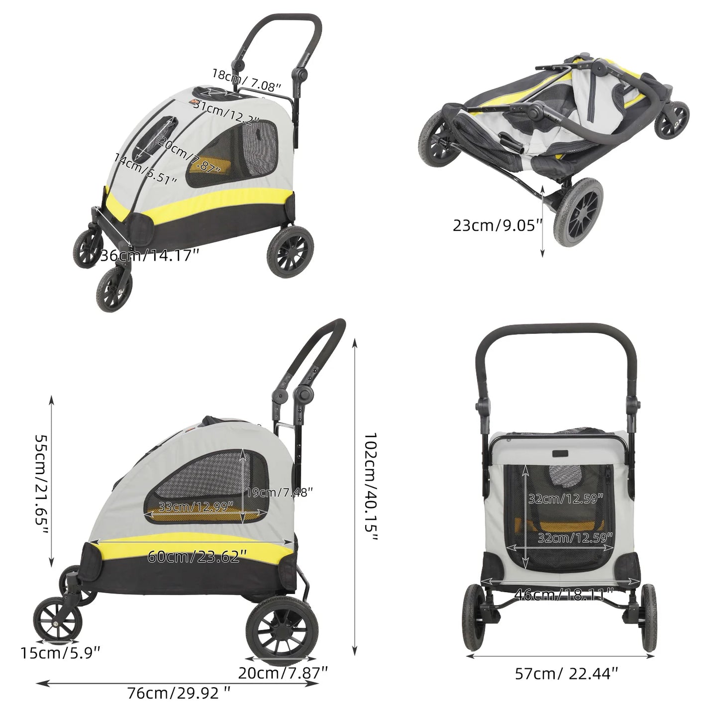Premium Dog Stroller Pram Foldable Cart Travel Walk Pet Jogger Wagon for Small Medium Large Dogs