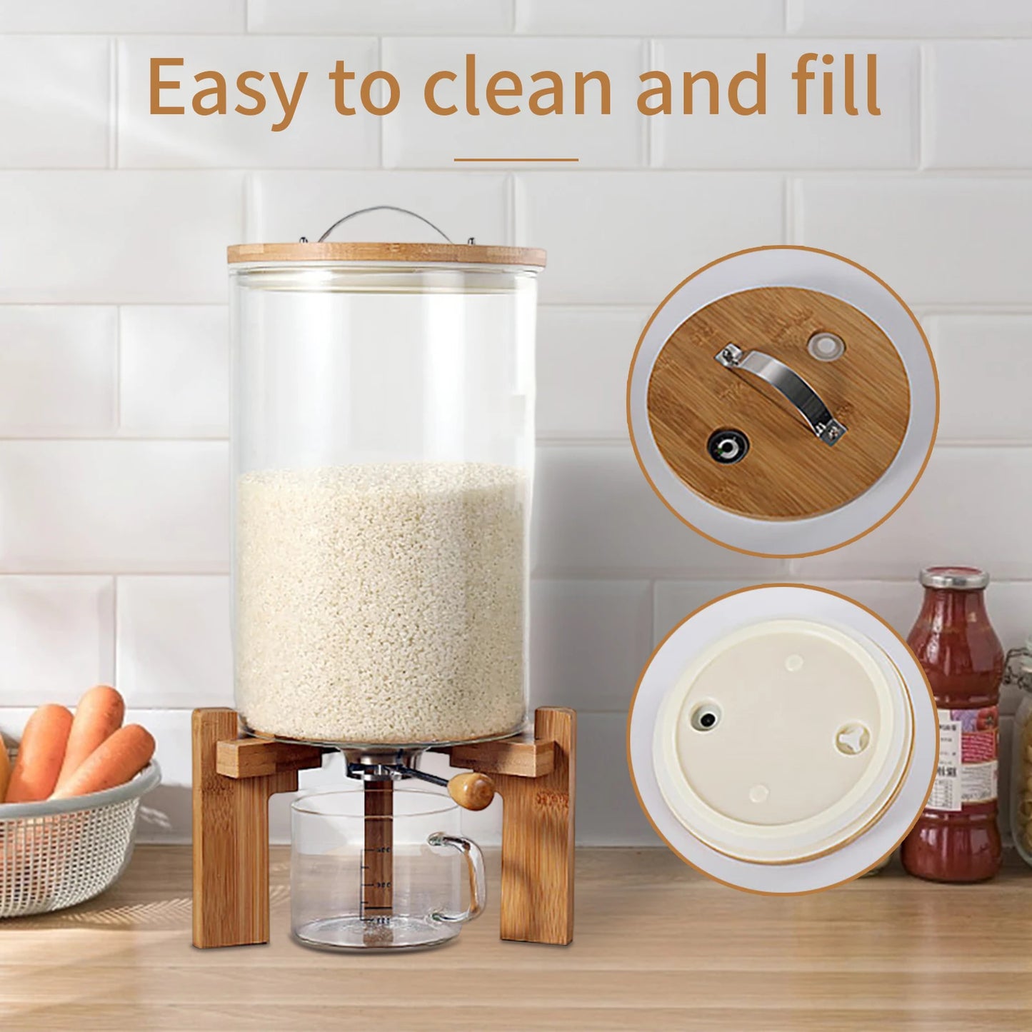 Flour And Cereal Container 5L 7.5L Rice Dispenser Glass Food Storage For Kitchen Organization