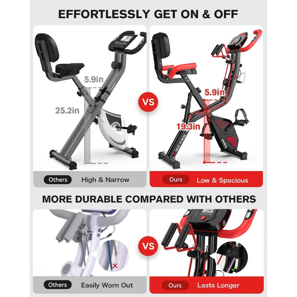 Folding Exercise Bike with Adjustable Resistance and Back Support Pad for Home Gym Workouts