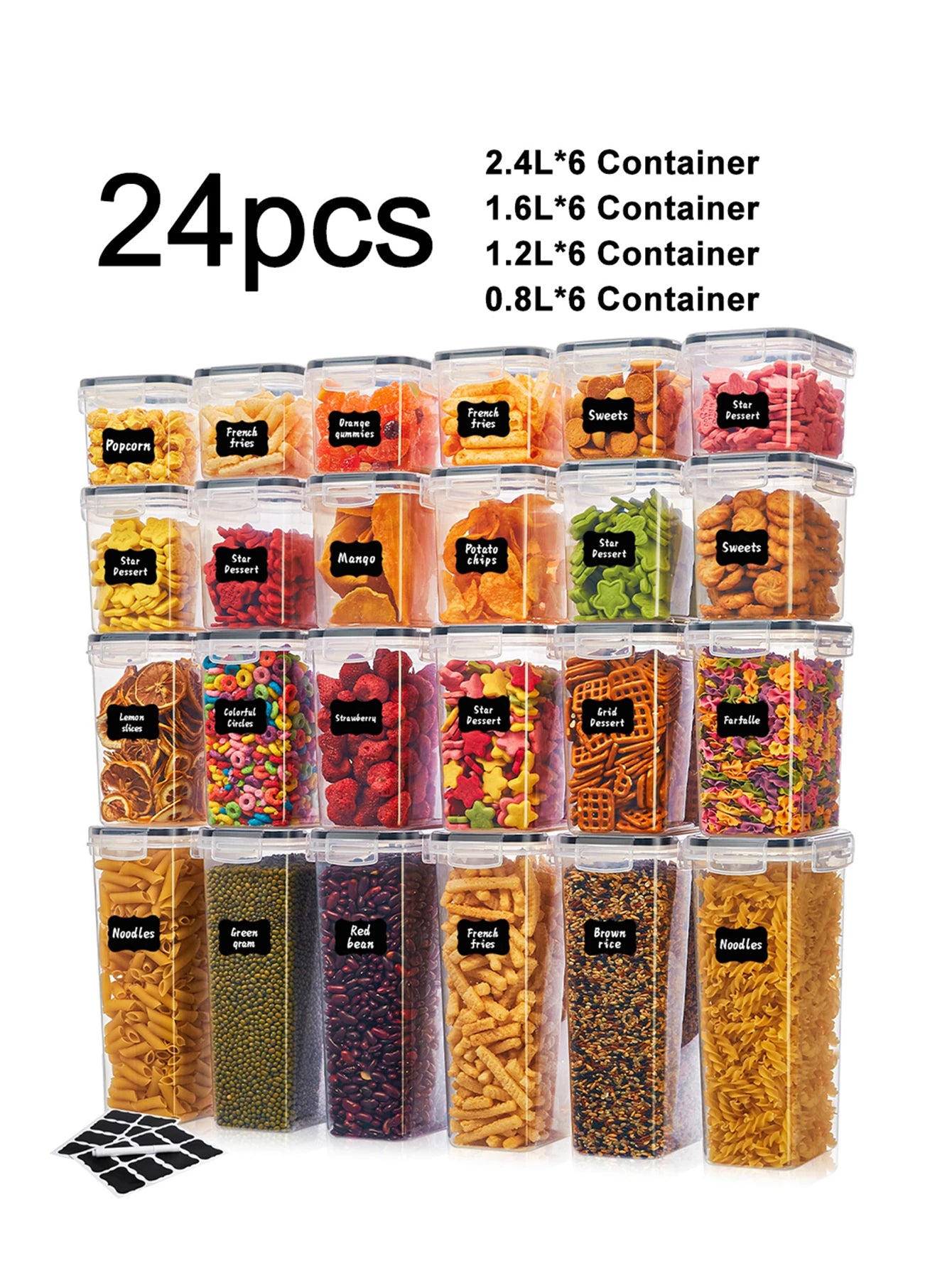 24pcs Airtight Food Storage Containers with Lids Plastic Cookie Jars for Kitchen Pantry Organization and Storage