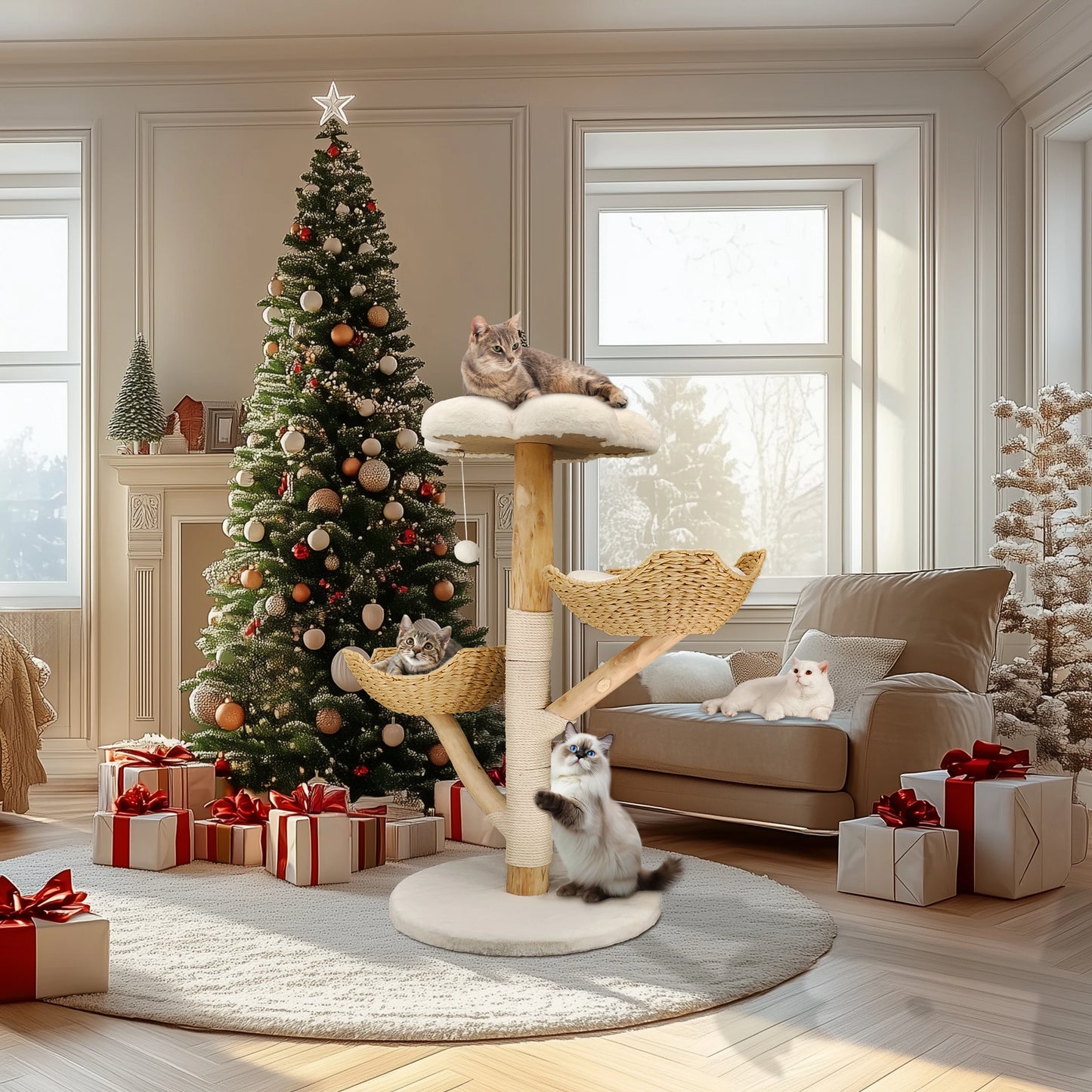 Bingopaw Cat Tree Tower Condo Furniture with Scratch Post for Kittens and Pet House Play