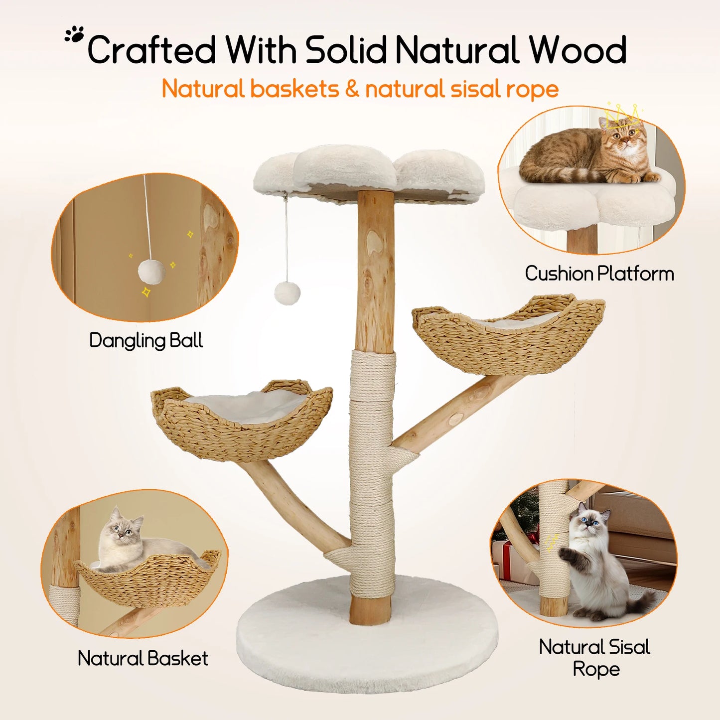 Bingopaw Cat Tree Tower Condo Furniture with Scratch Post for Kittens and Pet House Play