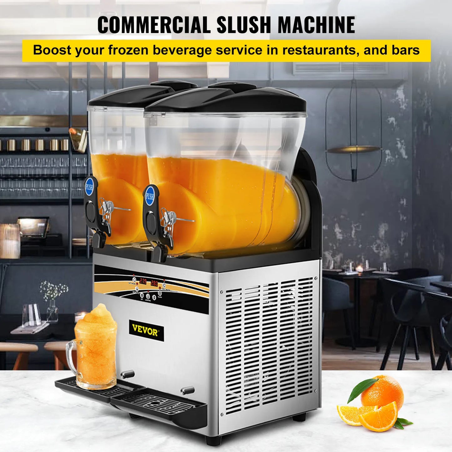 VEVOR 2x15L Commercial Slushy Machine Double Drink Dispenser Cold Juice Beverage Maker Stainless Steel for Home Bar and Restaurant