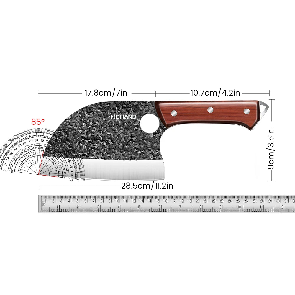 Stainless Steel Kitchen Knife Hand Forged Hammered Chef Knife Meat Cleaver Fish Bone Splitting Slicing Knife with Leather Case