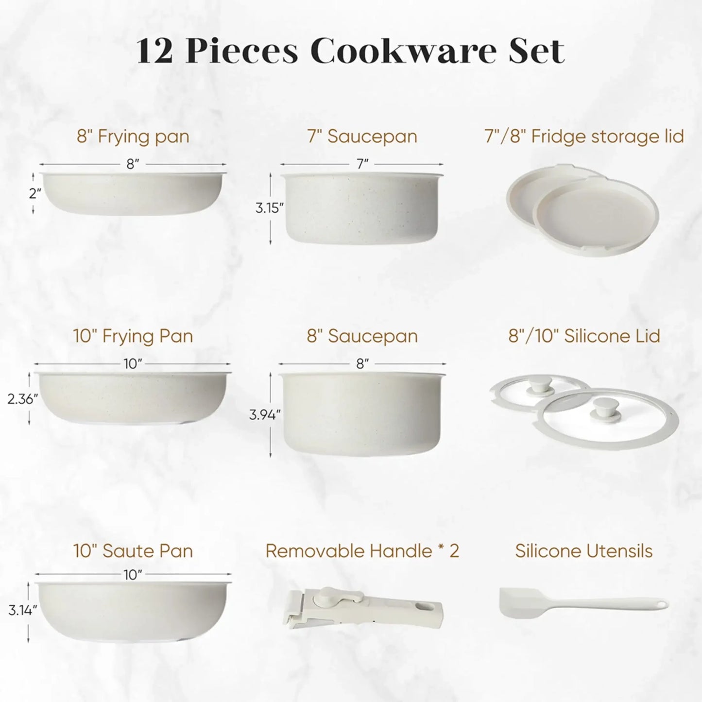 12 Piece Non Stick Cookware Set Pots and Pans Set with Detachable Handle for Kitchen