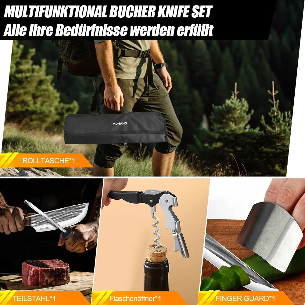 Meat Cleaver Knife Set 14 Pieces High Carbon Steel Professional Chef Kitchen Knives with Boning Knife Roll Bag and Accessories