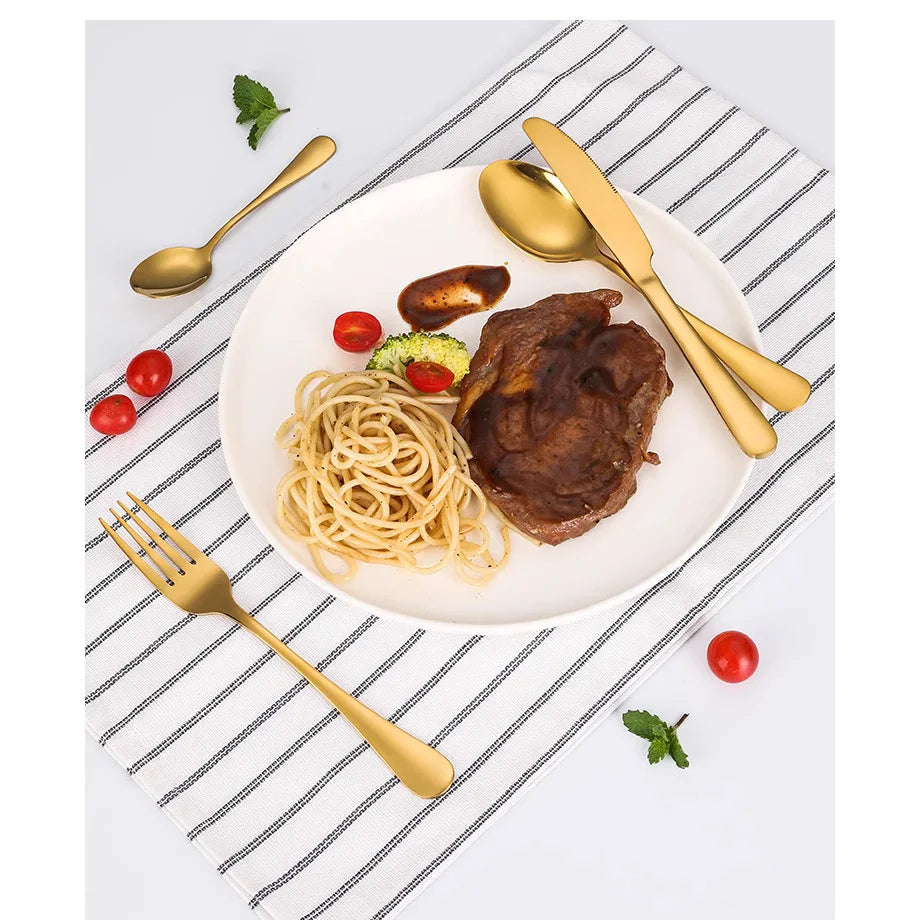 Stainless Steel Tableware Set of 24 Pieces with Wooden Box Western Tableware Knife Fork Spoon