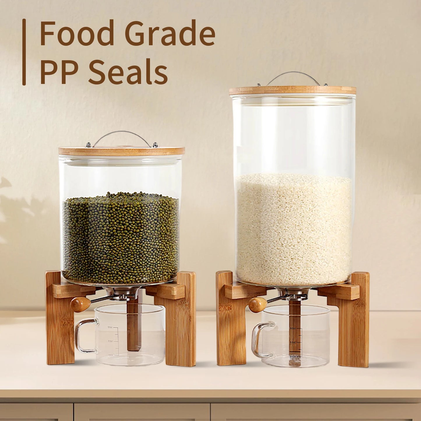 Flour And Cereal Container 5L 7.5L Rice Dispenser Glass Food Storage For Kitchen Organization